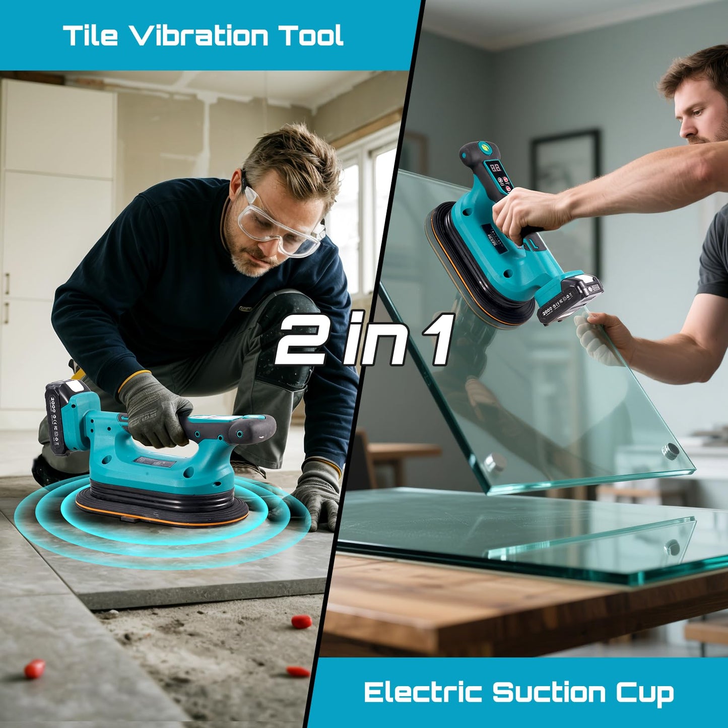 SEESII 2-in-1 Tile Vibration Tool & Electric Suction Cup 285mm – 12 Speeds, 10 Hours Runtime, Fits 12×12in to 89×89in Tiles, 250kg/550lbs Suction Power – For Wall & Floor Tile Installation (K919B)