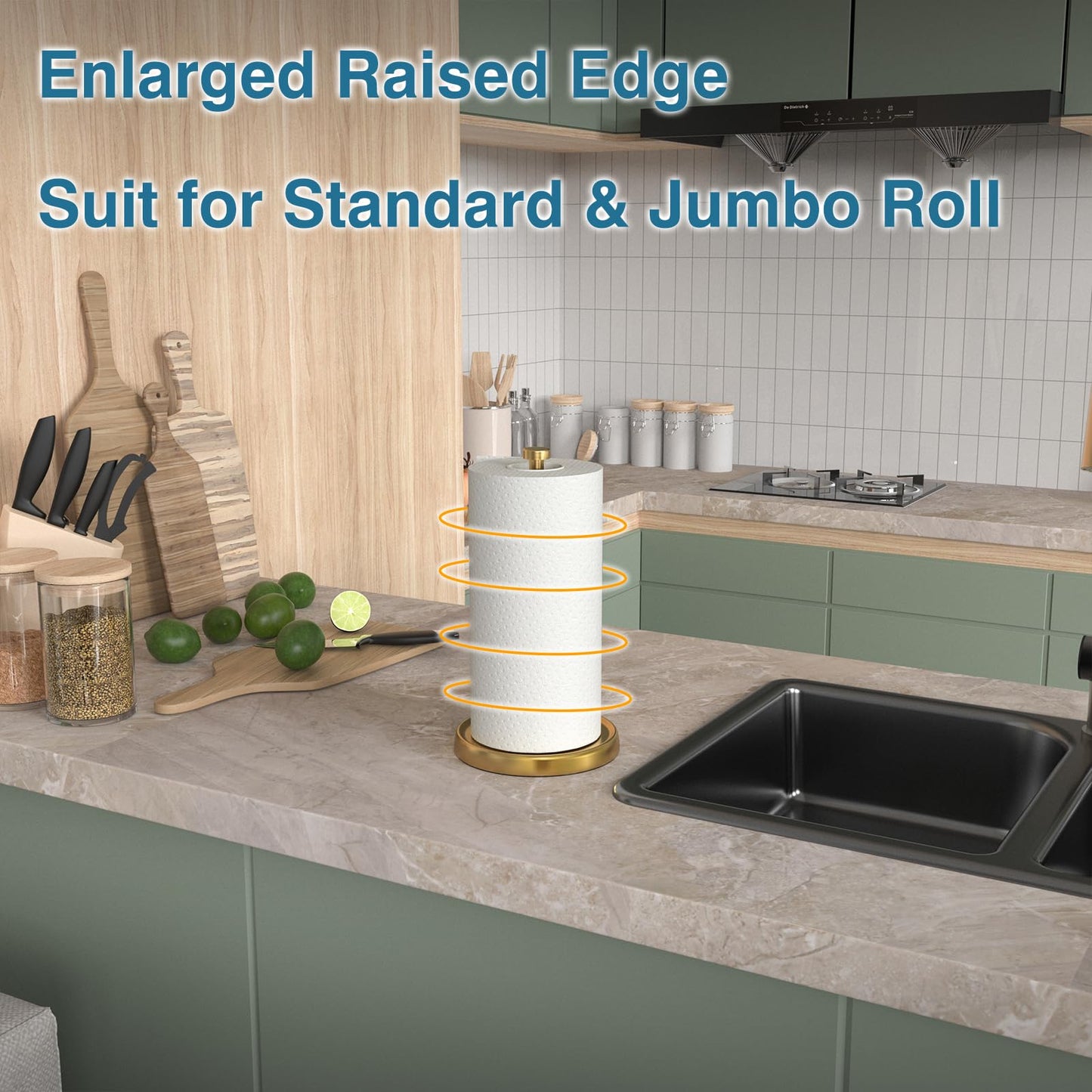 Paper Towel Holder Countertop, Gold Kitchen Accessories Decor, Stainless Steel, Weighted Base, Gold, Paper Towel Roll Holder Stand with Ratchet Mechanism for Kitchen Bathroom Farmhouse Essentials