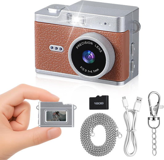 Brynnl 1080P 0.96" Mini Retro Keychain Digital Camera, Ultra-Compact Tiny Camera with Video, Display, Long Battery