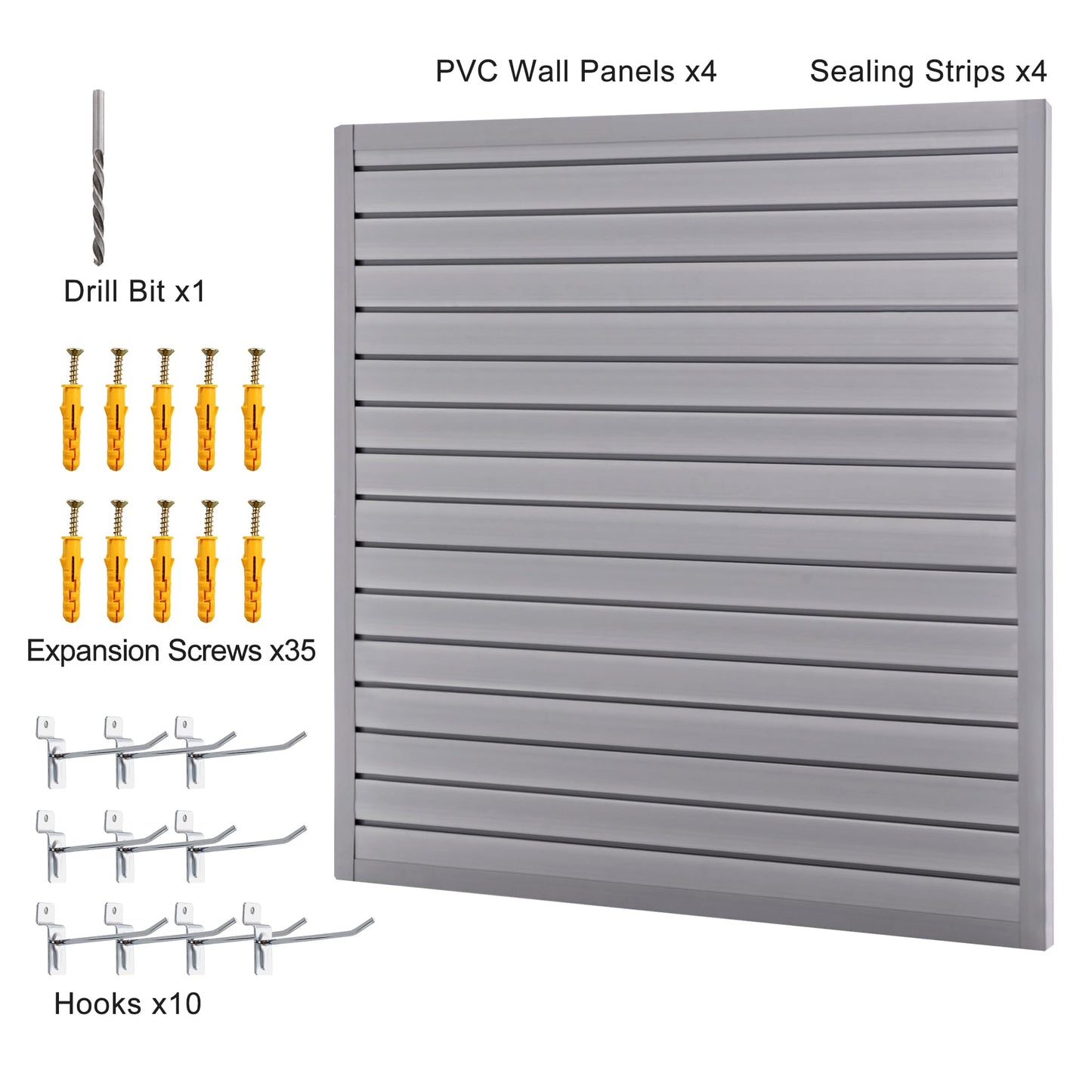 RocVanc Slatwall 4x4t FT PVC Slat Wall Panels, Interlocking Garage Slat Wall Panels Easy to Install, Heavy Duty Slat Wall for Tools Storage & Display