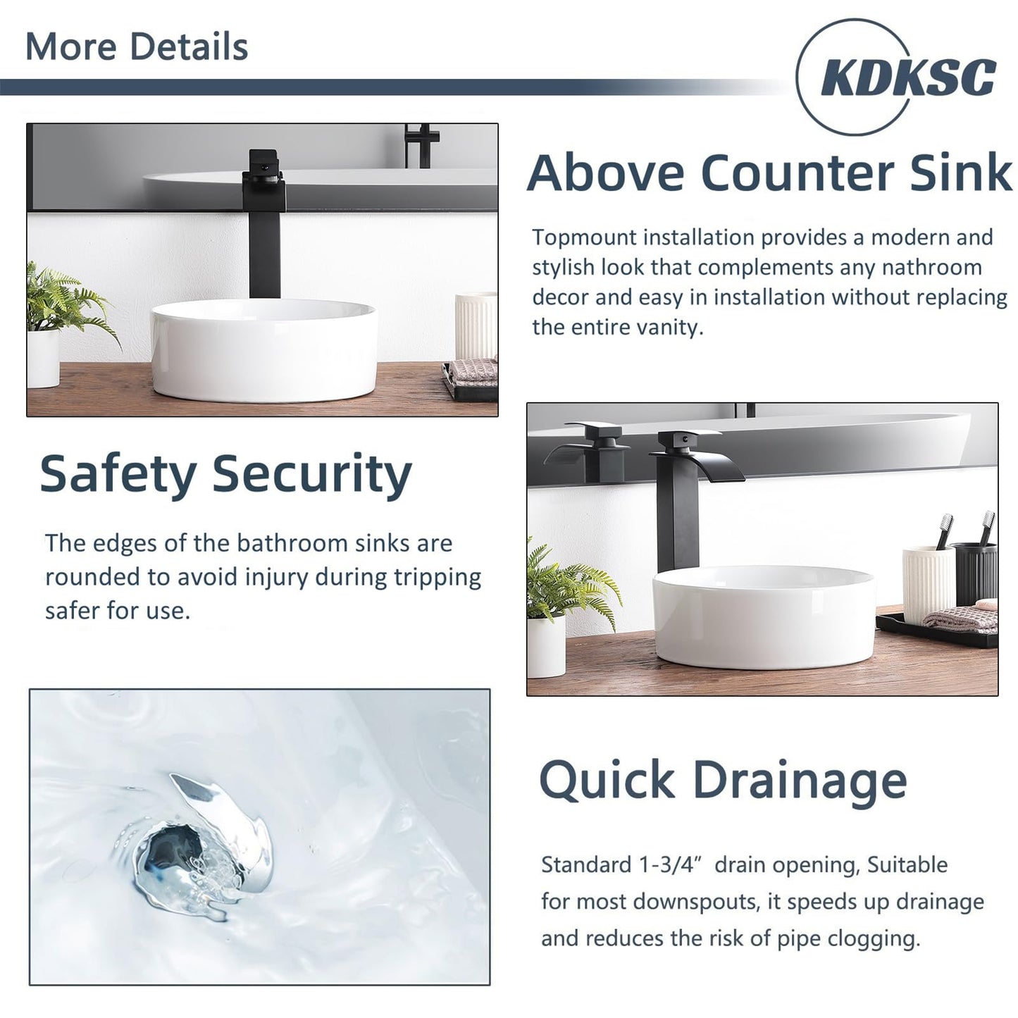 KDKSC Small Bathroom Vessel Sink 12"x12" Round Bathroom Sink White Ceramic Bathroom Sinks Modern Above Counter Art Basin