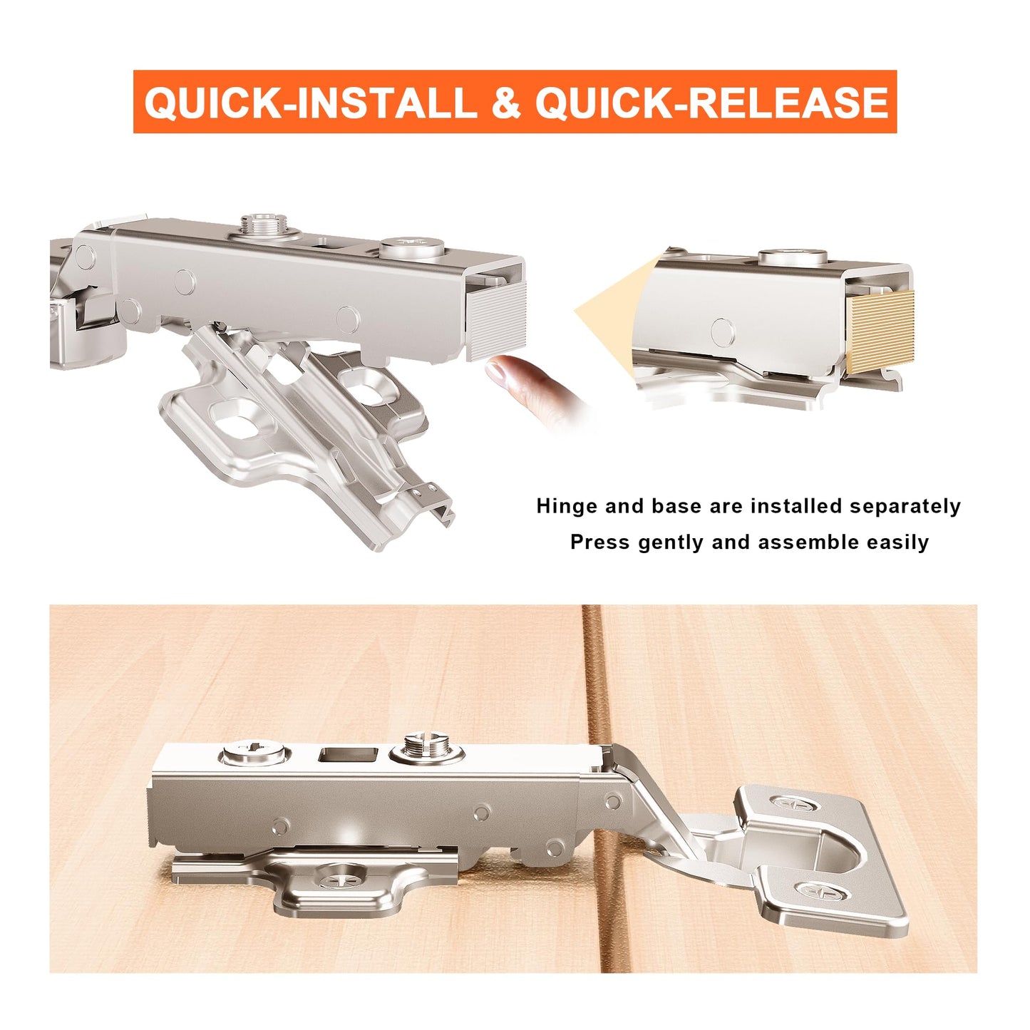 Kimdot 4 Pack Frameless Full Overlay Soft Close Cabinet Hinges for Kitchen 105°Clip on Plate Adjustable Concealed European Door Hinges Nickel Plated Finish