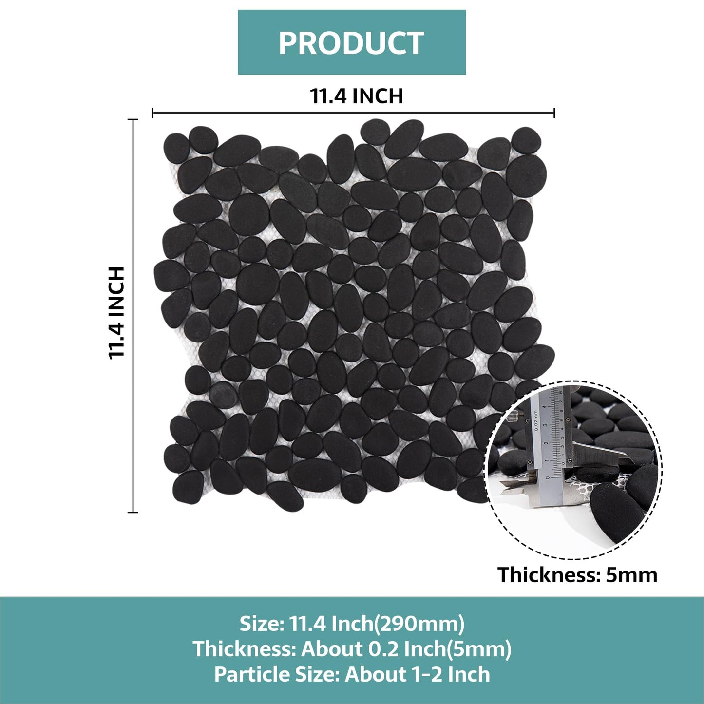 Soulscrafts Pebble Tile for Shower Floor, Black Pebble Mosaic Backsplash, Bathroom Shower Floor Kitchen Backsplash Tiles Pack of 5 Sheets
