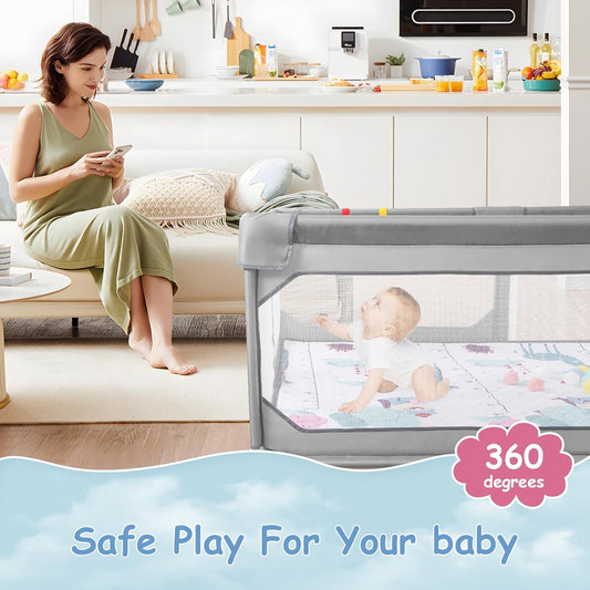JINXIA Baby Playpen with Mat 79"*70", Large Play Pen for Babies and Toddlers with Soft Breathable Mesh, Climb-Proof Anti-Fall Baby Playpen, Sturdy Safety Play Yard for Indoor Outdoor Fun, Grey