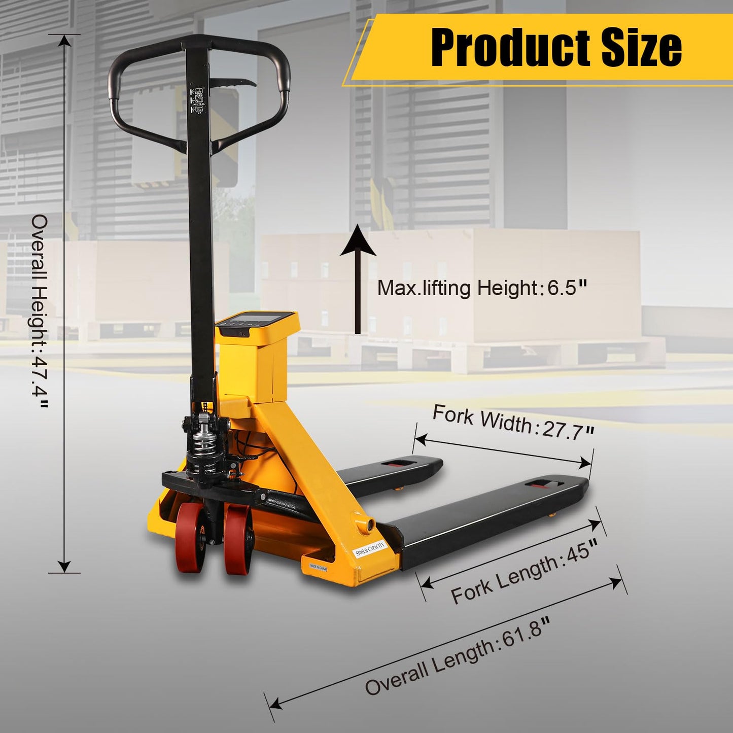 APOLLOLIFT Scale Pallet Jack 5500Lbs Capacity, 45" x 27.7" Forks, Lb/Kg Switchable Electronic Scale Hydraulic Hand Pallet Truck, for Warehouse, Supermarket, Logistics Center