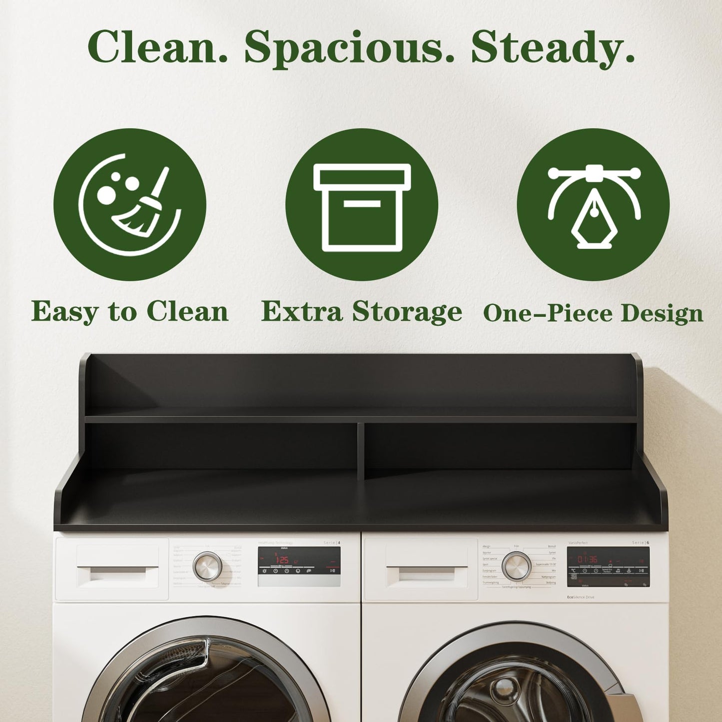 Apetaccat 2-Tier Washer Dryer Countertop, 27.6" x 54" Laundry Countertop for Washer and Dryer, Laundry Room Organization and Storage, Black