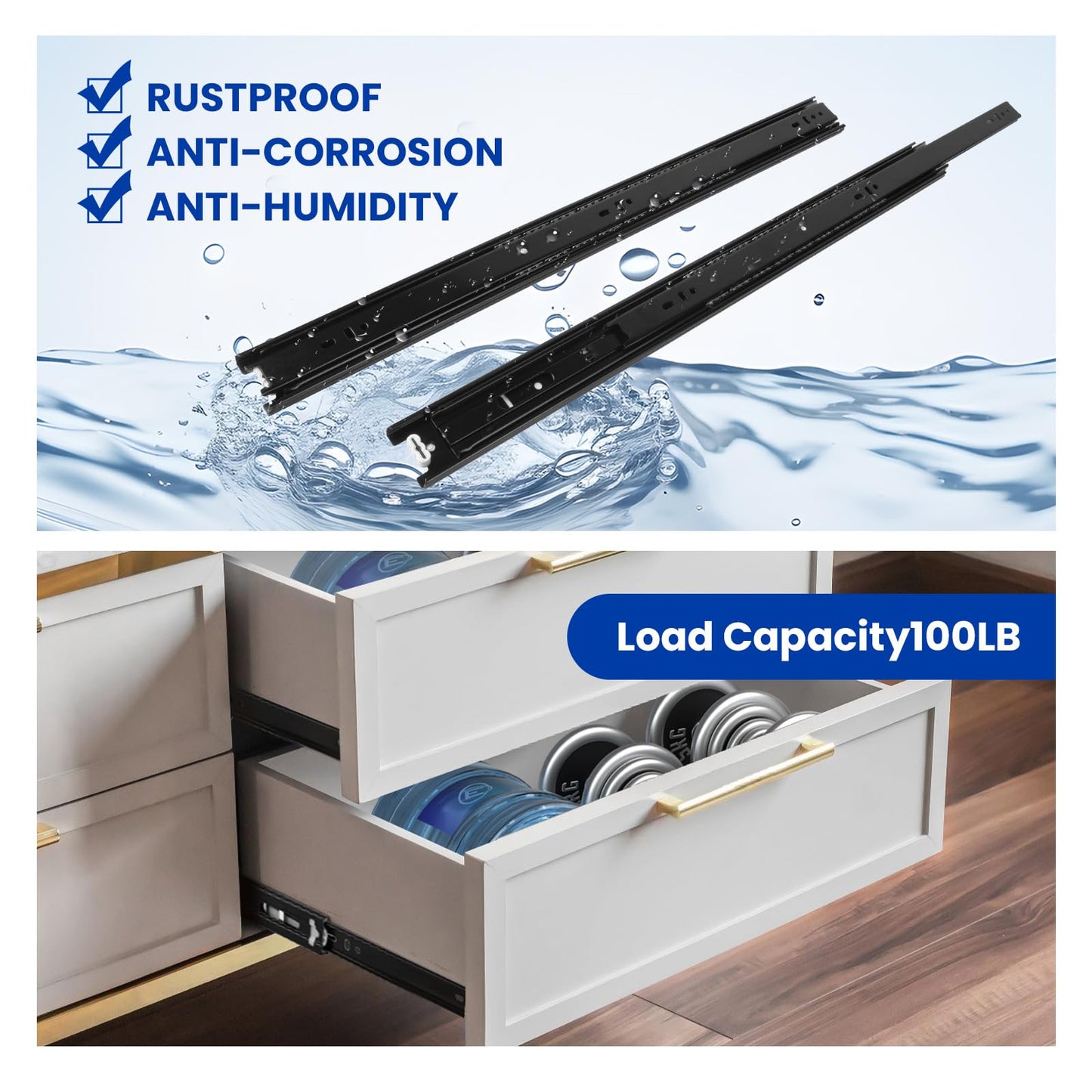 LONTAN Full Extension Ball Bearing Drawer Slides 8 10 12 14 16 18 20 22 24 Inch Heavy Duty Side Mount File Cabinet Rails Dresser Runner Kitchen Cabinet Drawer Glides,12 Inch,1 Pair,Black