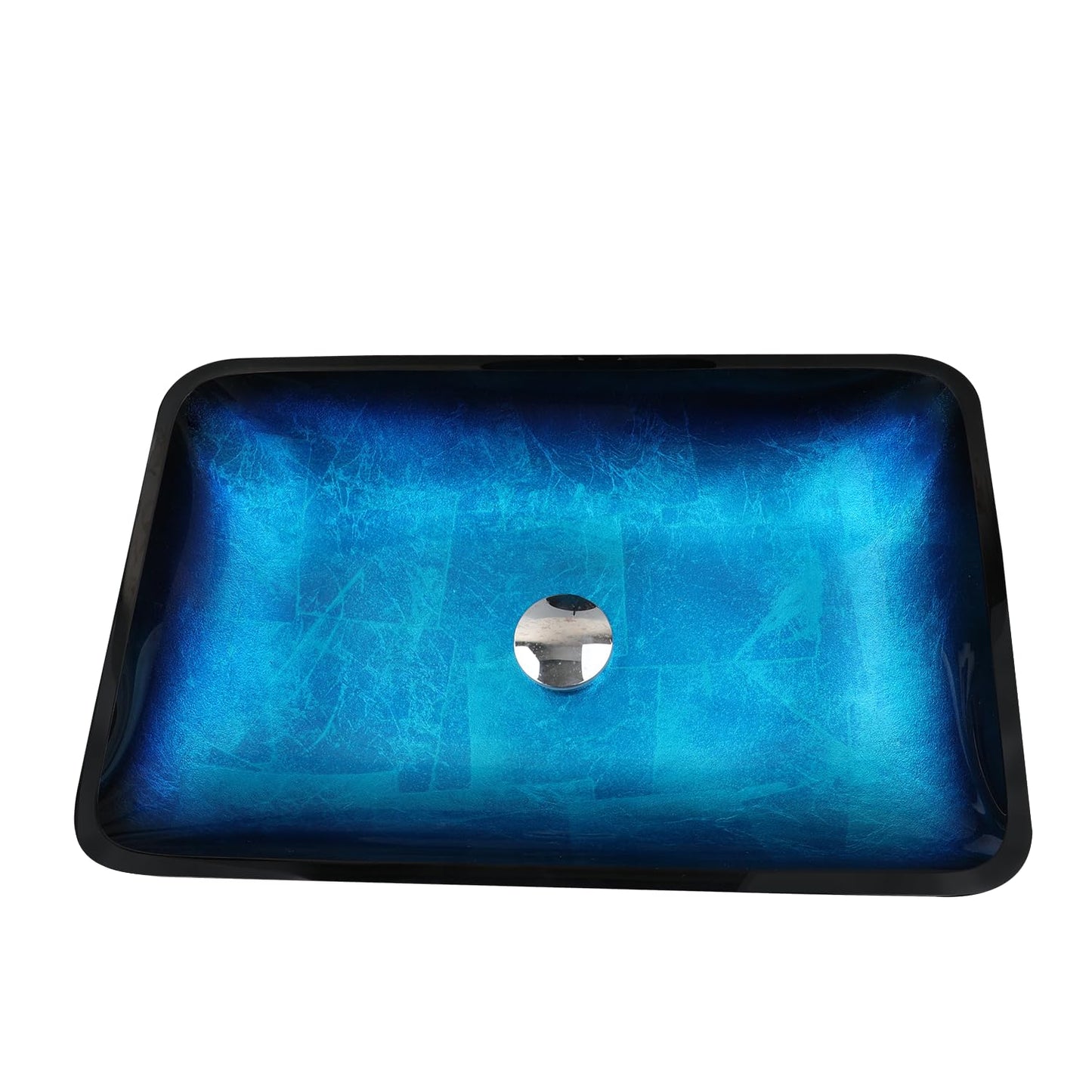 Washly 22" Blue Bathroom Vessel Sink,Rectangle Tempered Glass Washing Sink Bowl with Faucet And Drain, Artistic Bowl Sinks for Bathroom