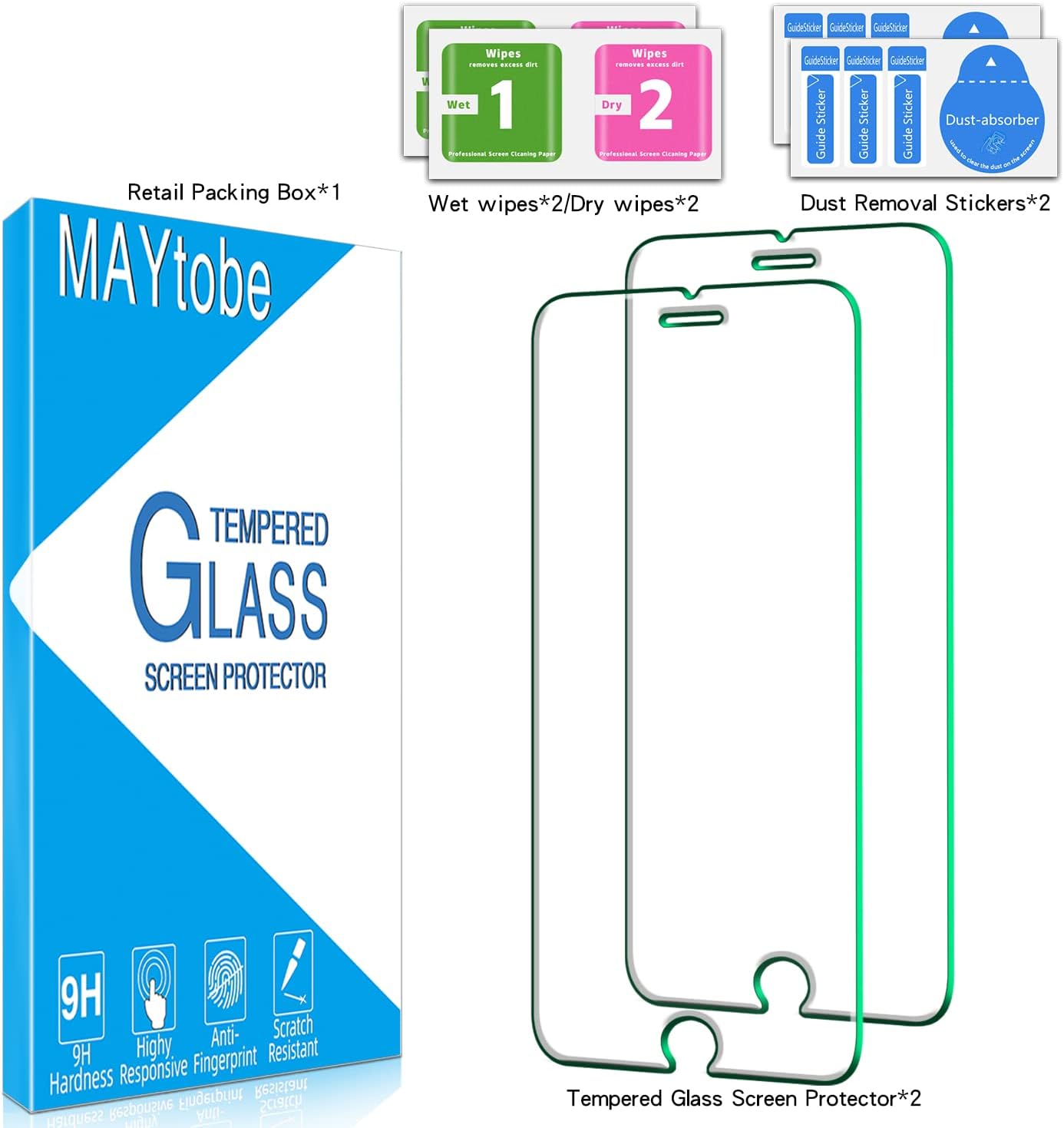 [2 Pack 2020, 8, 7, 6s, 6 MAYtobe Designed For iPhone SE iPhone Screen Protector Temperer Glass, Case Friendly, Bubble