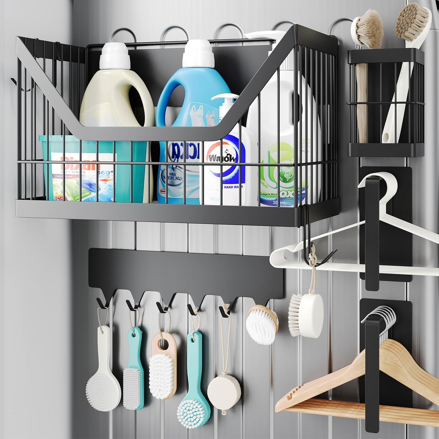 4-Pack Magnetic Shelf for Fridge, Potato and Onion Storage Bins, Magnetic Spice Rack for Refrigerator with Magnetic Basket, Paper Towel Holder, Utensil Rack and Hook Rack - for Pantry, Kitchen Counter