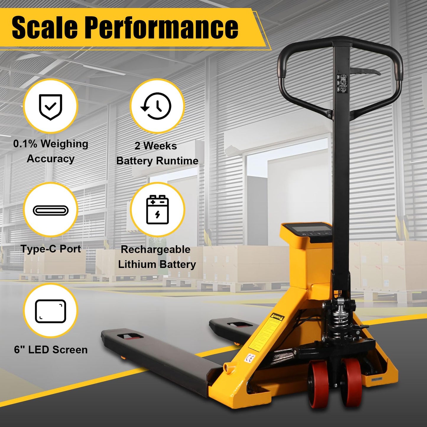 APOLLOLIFT Scale Pallet Jack 5500Lbs Capacity, 45" x 27.7" Forks, Lb/Kg Switchable Electronic Scale Hydraulic Hand Pallet Truck, for Warehouse, Supermarket, Logistics Center