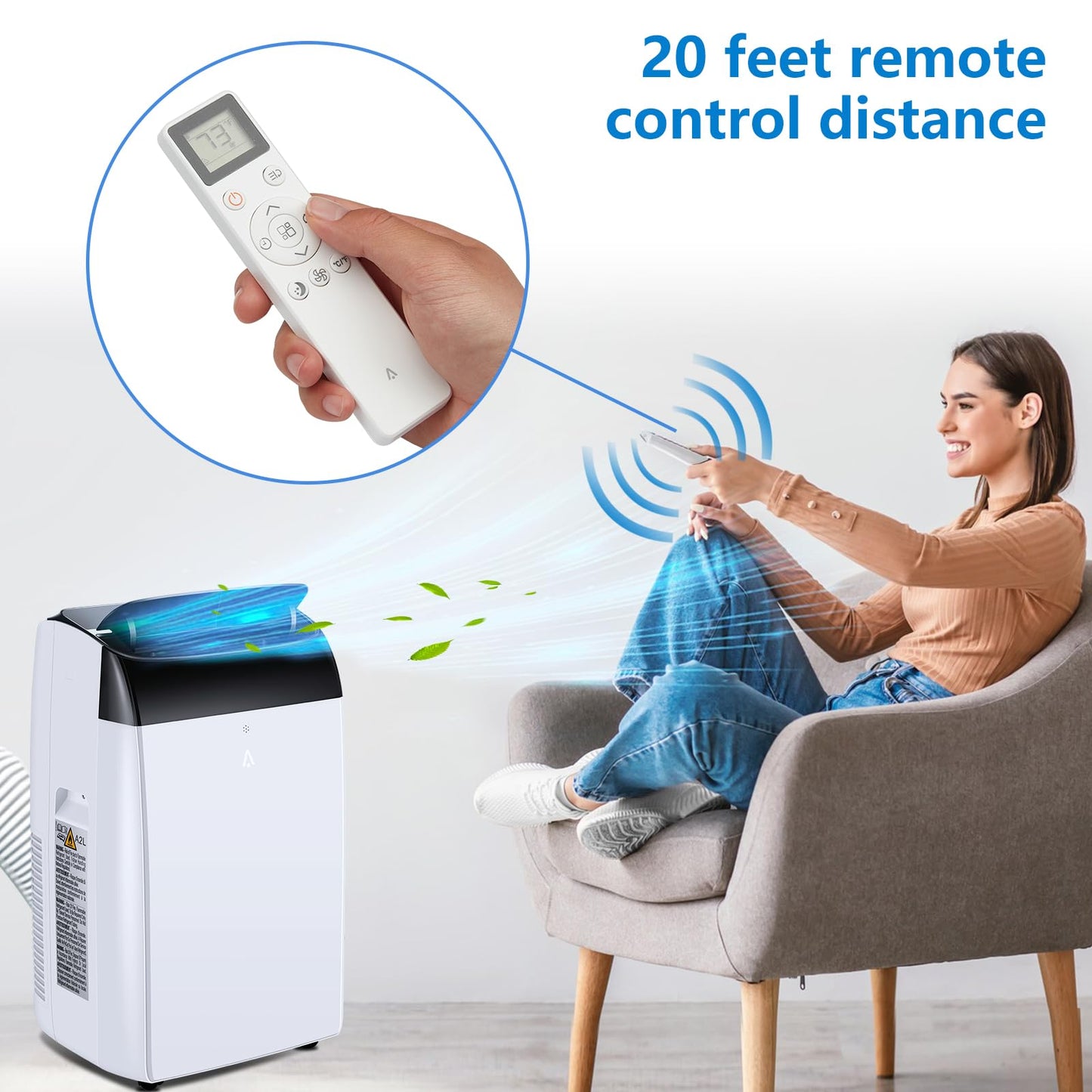 12,000 BTU Portable Air Conditioner with Remote Control, 3-in-1 AC Unit (Cool, Dehumidify, Fan) for Rooms up to 450 Sq. Ft, Easy Window Installation Kit, LED Display & 24H Timer, White/Black