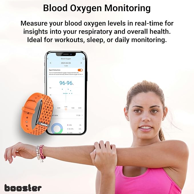 Booster Smart Bracelet, Wearable Activity & Fitness Tracker Band, 24H Sleep Tracker, All-Day Continuous Heart Rate Blood Pressure Stress HRV Monitor, 120+ Sport Modes Smart Wristband, Silicone Orange