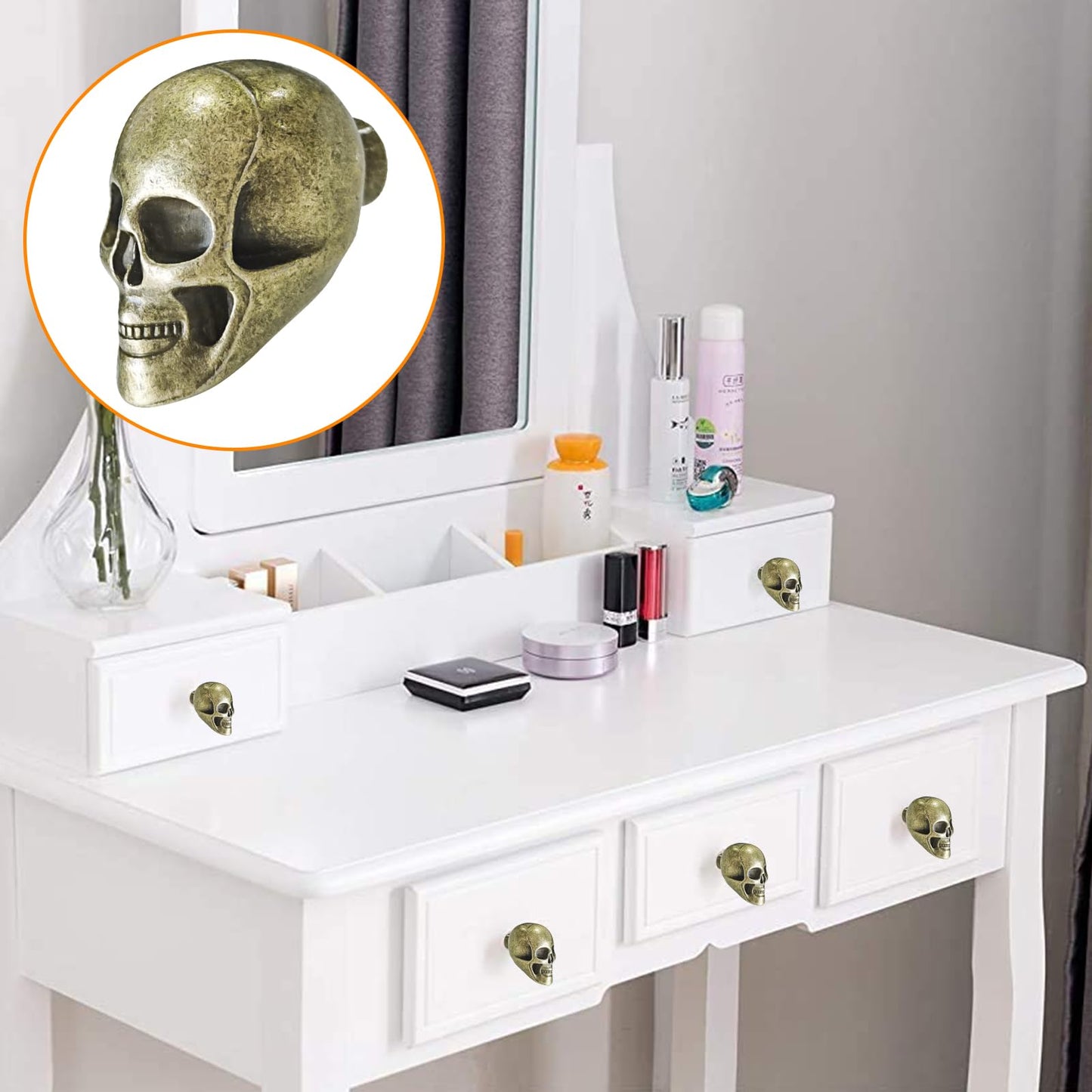 BAMI-LEE House Vintage Skull Cabinet Knob,4 Piece Furniture Cabinet Handle for Kitchen Dresser Cupboard Wardrobe with Screws (Bronze)