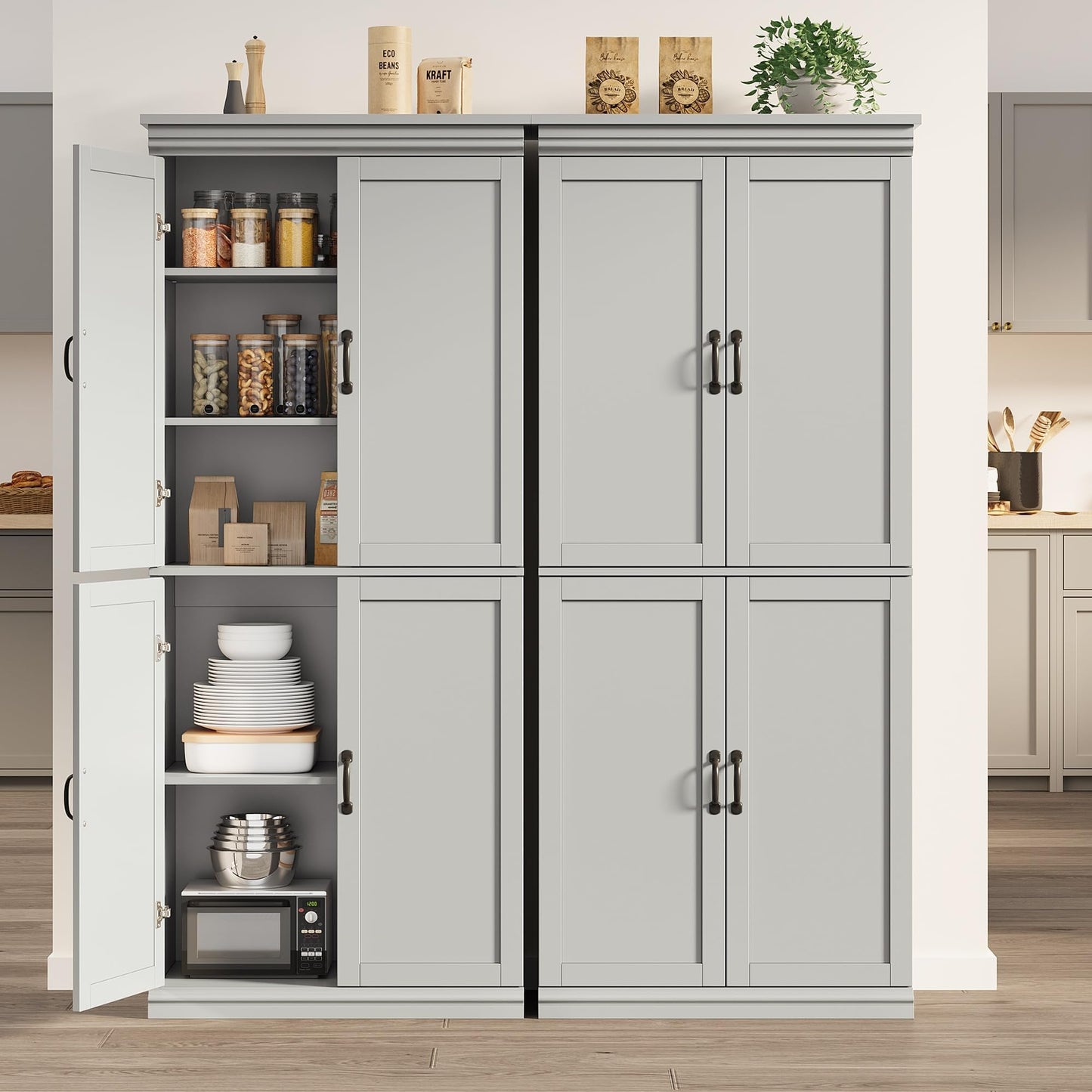 GarveeHome Pantry Cabinet, Freestanding Kitchen Pantry Storage Cabinet,70 in Cupboard, Tall Storage Cabinet with Doors and Adjustable Shelves, for Bathroom, Dining Room, Living Room, Gray