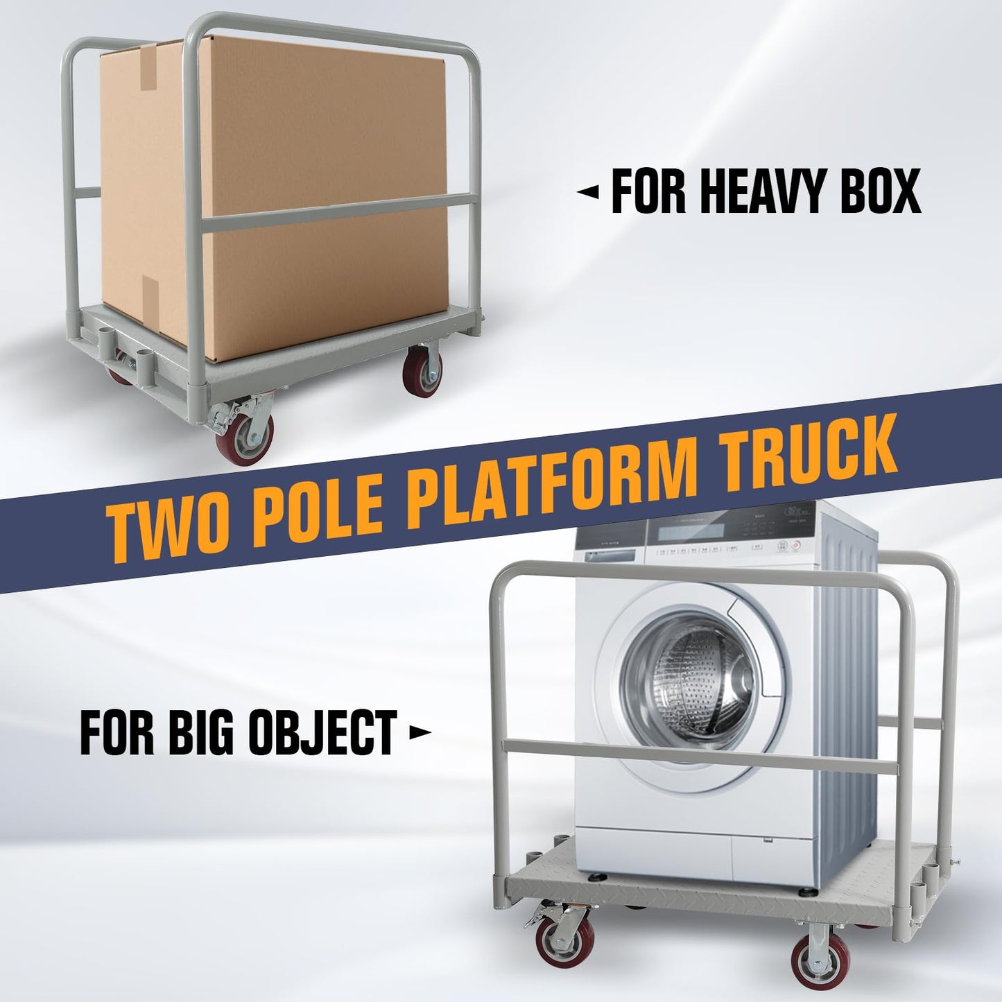 Steel Panel Truck Cart, Platform Truck, Heavy Duty Lumber Drywall Dolly, Flatbed with 2500 Lbs Capacity and 4 Swivel Casters, 36x24inch Steel Board with 1Front and 2Side Handrails