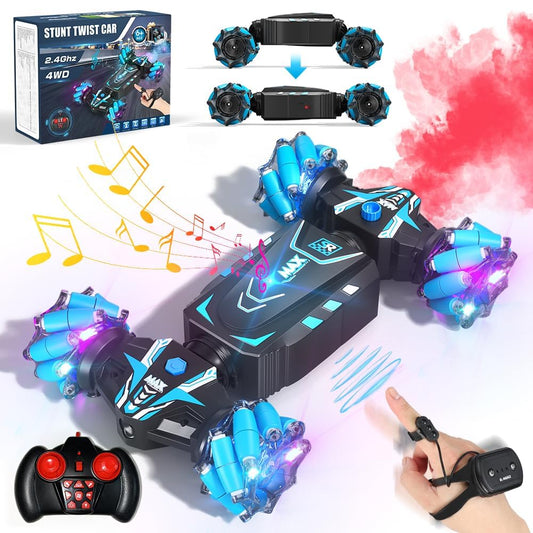 Axirata Remote Control Car Hand Controlled Gesture RC Stunt Car with Spray & Lights & Music for Kids 6-13 Year Old, 4WD 2.4GHz Off-Road 360° Rotation Toy Car Gift for Boys Girls