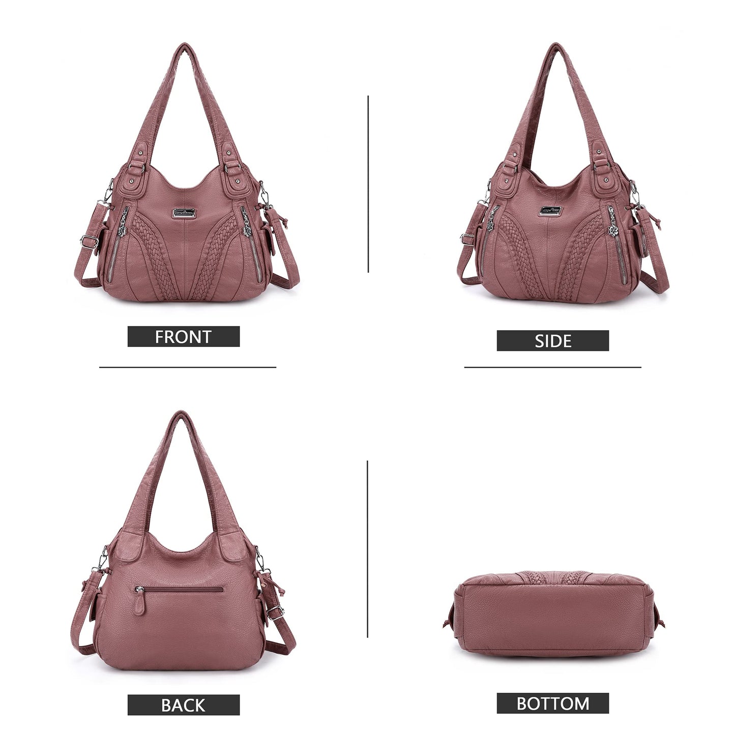Purses and Handbags Women Fashion Tote Bag Shoulder Bags Top Handle Satchel Purses Washed Synthetic Leather Handbag… 1-1#d.pink 13.8 * 4.7 * 11.8 inches
