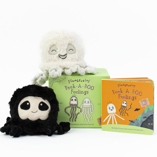 Slumberkins Peek-A-Boo Feelings Jellyfish Set - Promotes Emotion Identification, Curiosity & Bravery - Includes Board Book & 2 Limited Edition Jellyfish Mini Plush Toys