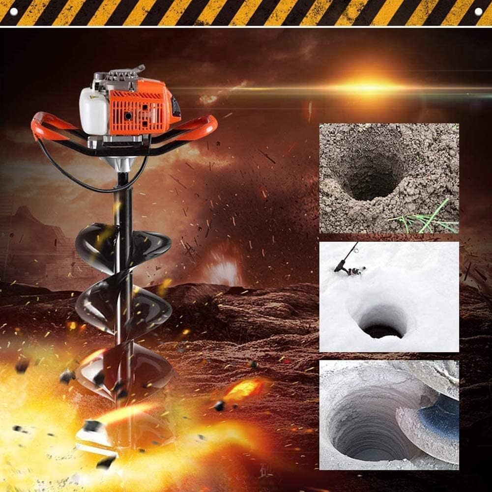 PRIJESSE 85cc Post Hole Digger 2-Stroke Petrol Gas Powered Earth Digger with 3 Auger Bits (4" 8" 12") + 2 Extension Bar (24" 24") for Farm Garden Plant Fence and Planting