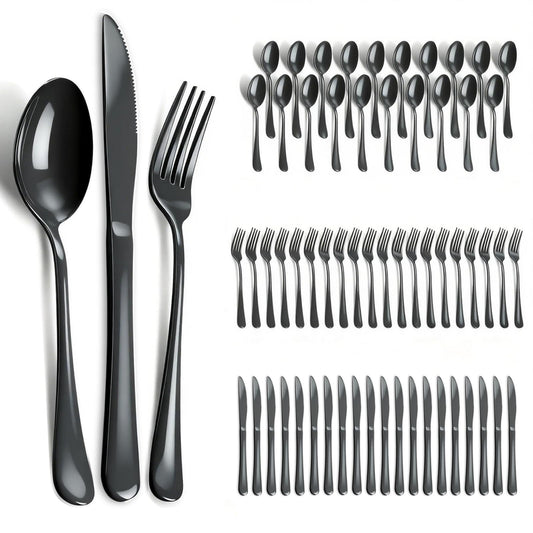 ERVILO 60 Piece Black Silverware Set - Service for 20, Stainless Steel Flatware Cutlery Set Include Knives Spoons Forks, Black Bulk Silverware for Wedding, Restaurant, Home, Dishwasher Safe