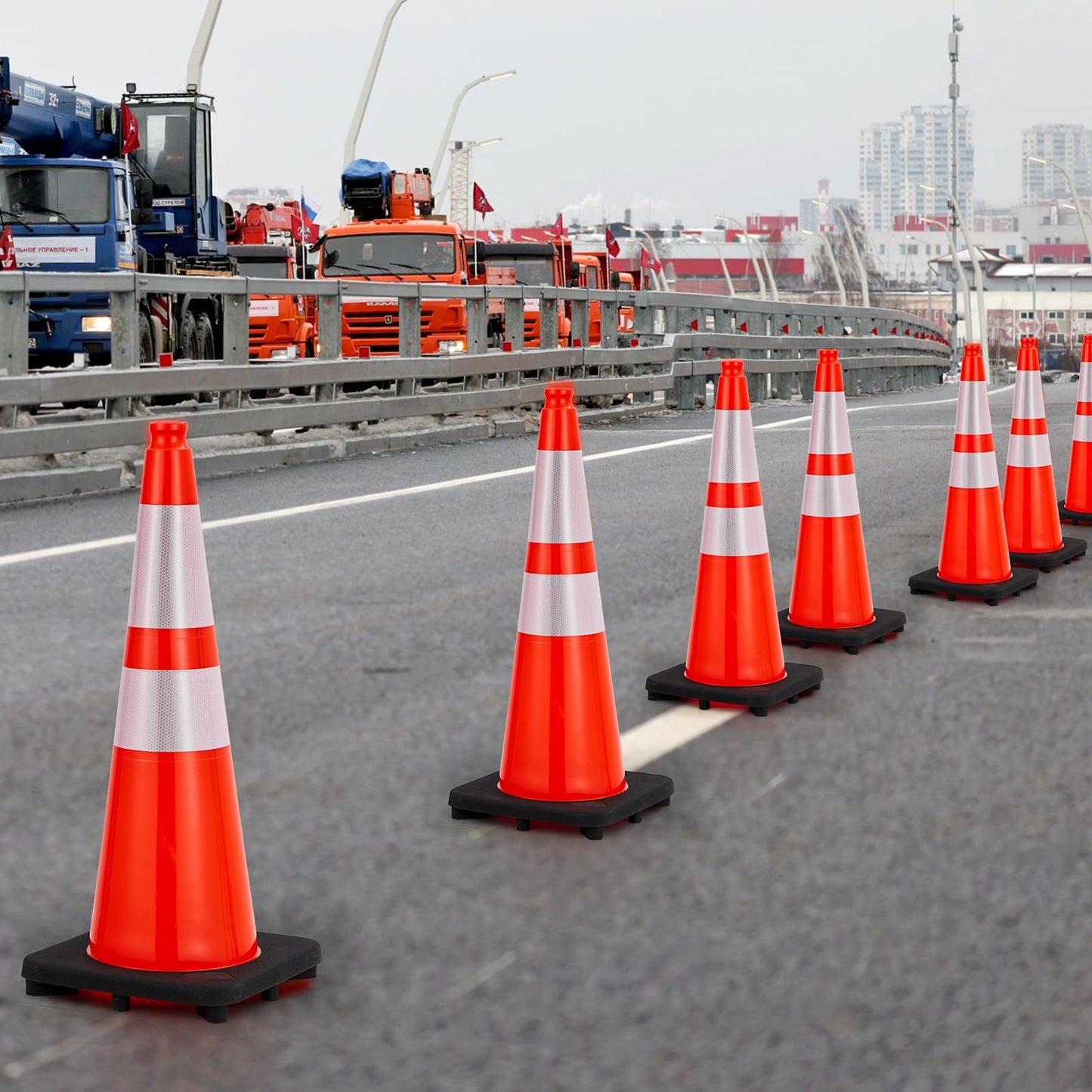 10 Pack 28 Inch Traffic Safety Cones - Parking Cones with Heavy Black Base and Reflective Collars, Orange Safety Cones for Parking Lot, Construction Work, Road Safety Control