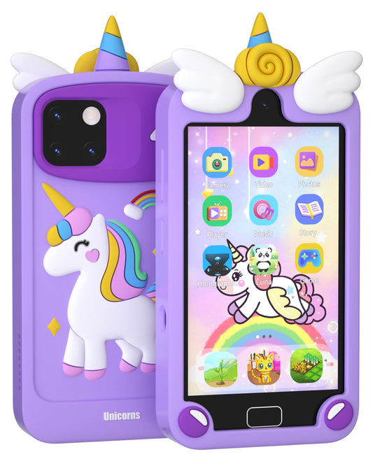 Kids Smart Phone with 32GB Card, 4.0" HD Touchscreen Toy Phone for Girls & Boys Age 3-12, Toddler Learning Play Cell Phone with Dual Camera, 28 Games, MP3 Player, 3D Hologram, Christmas Birthday Gift