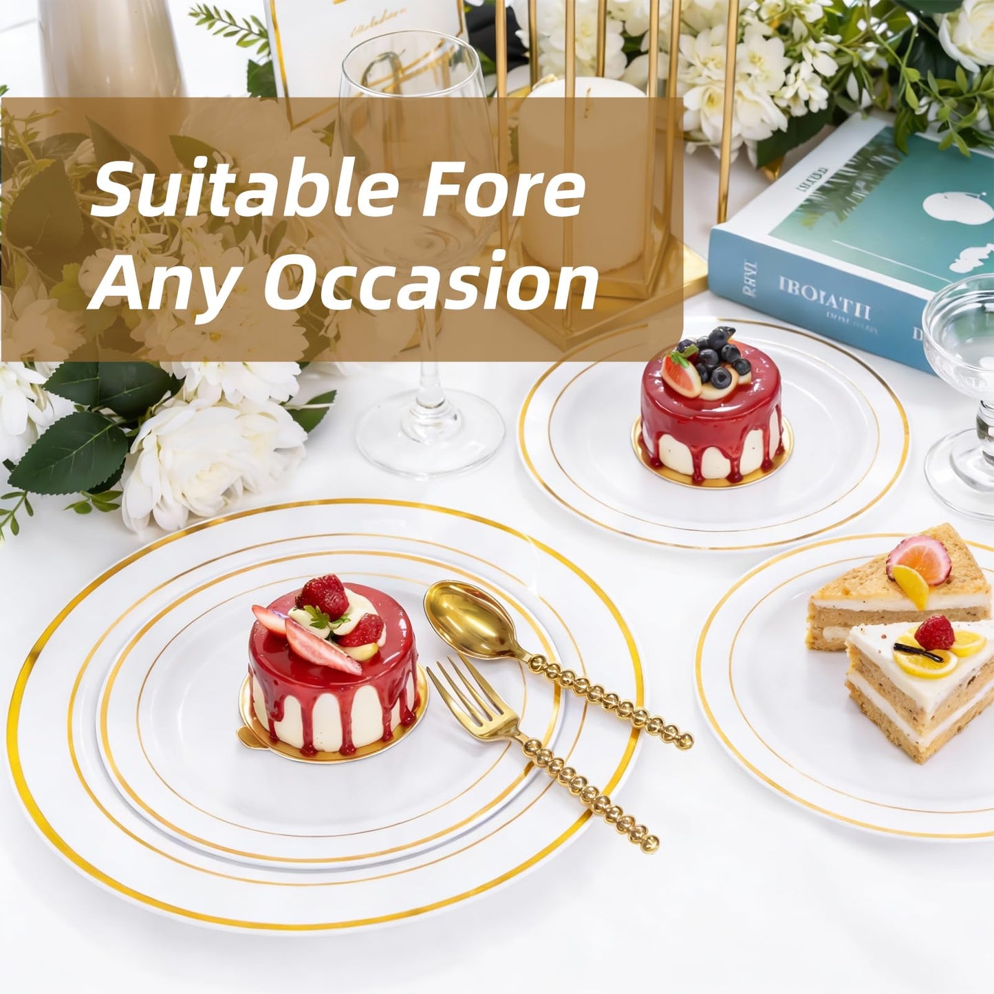 MiraFure Premium Gold Mini Dessert Utensils Set - 120-Piece (60 Forks & 60 Spoons) with Beaded Handle, 4.4 Inch BPA-Free Plastic, Appetizer Utensils for Parties, Charcuterie Boards & Tasting Events