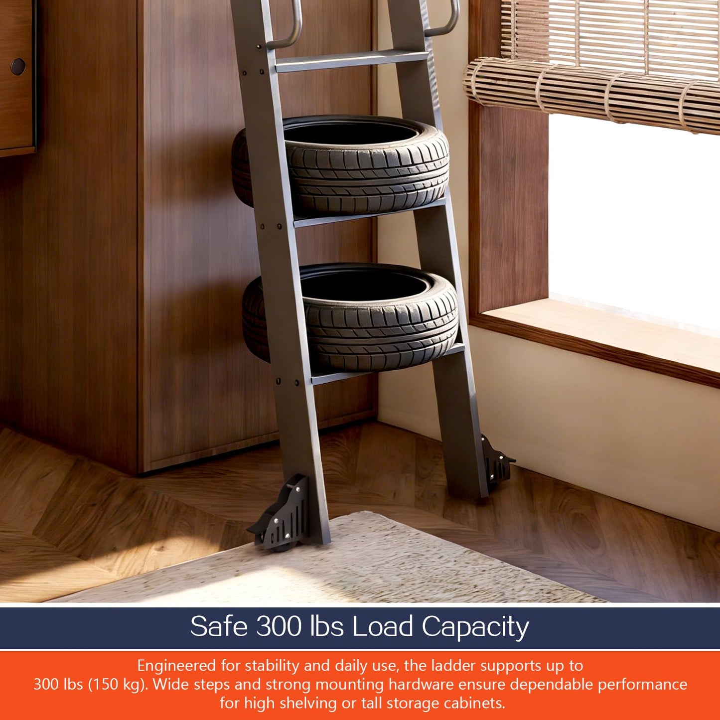 87" Sliding Library Ladder, Black +8FT Rolling Track Kit
