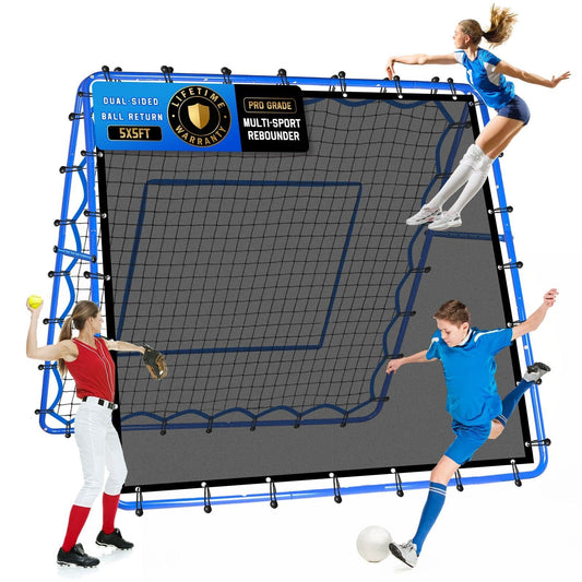 5x5FT Dual-Sided Soccer Volleyball Rebounder Net, Fast & Slow Rebound Baseball Pitchback Speed Training for Control, Passing Practice, Easy Setup Lacrosse Bounce Back Net Practice Equipment Gifts
