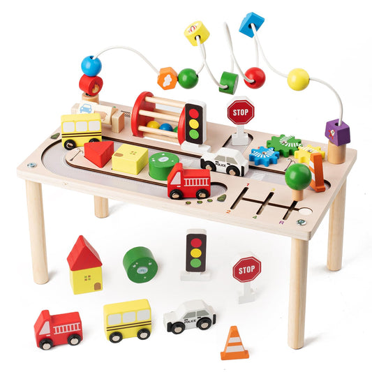 KDSFT Activity Table for 1 Year Old, 8 in 1 Multi-Colorful Montessori Toys, Baby Activity Table with Bead Maze & Shape Sorter, Toddler Sensory Educational Learning Toys for Birthday Gift Boys Girls