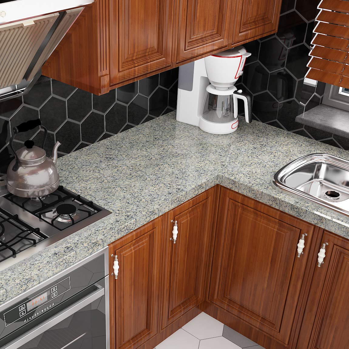 Livelynine Granite Contact Paper for Countertops Waterproof Kitchen Countertop Peel and Stick Wallpaper for Bathroom Sink Desk Vinyl Wrap Grey Laminate Marble Sticker Counter Top Covers 15.8x78.8 Inch