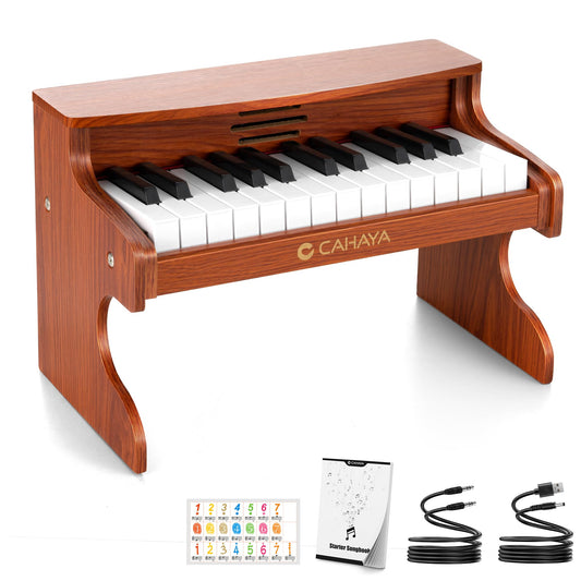 CAHAYA Kids Piano Keyboard Wooden - 25 Keys Digital Piano for Kids Fun & Music Educational Toy Wood Keyboard for 3+ Girls and Boys Birthday Gifts