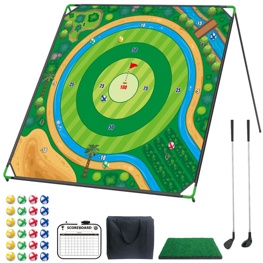 Mostop Large Golf Chipping Game, Outdoor Backyard Lawn Game for Adults Teens,70x70 Inch Chipping Mat with 20 Sticky Balls, Portable Indoor Outdoor Chipping Golf Gift for Dad, Men, Women & Family