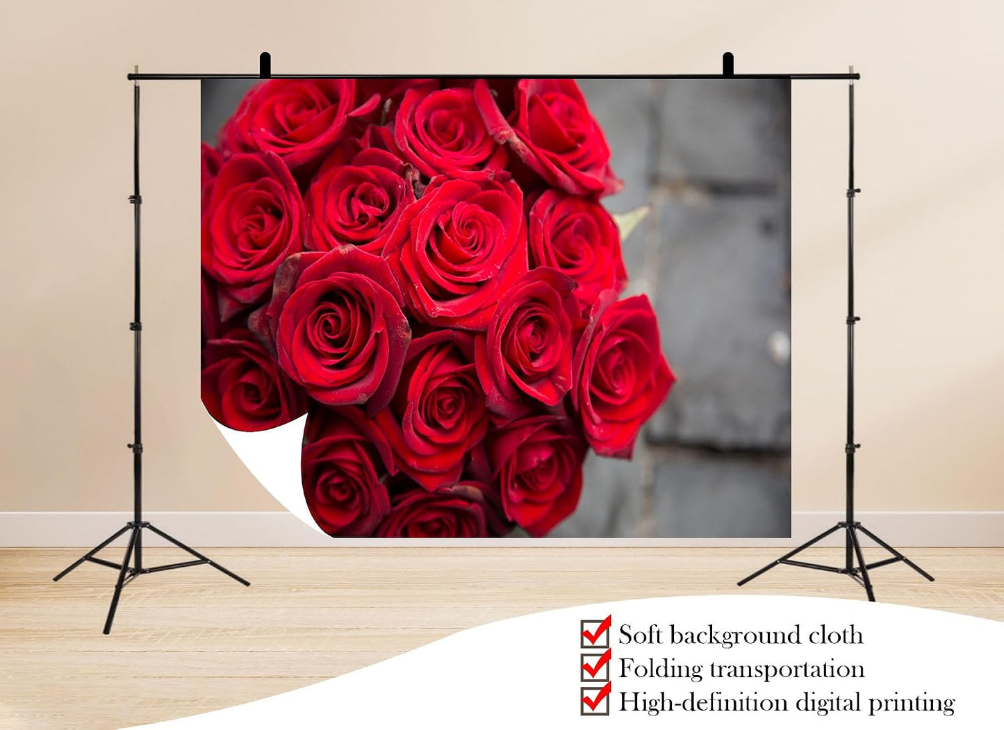 UPXIO 8x8ft Red Rose Bouquet Close Up Backdrop Romantic Floral Arrangement Photo Background Tapestry for Valentine's