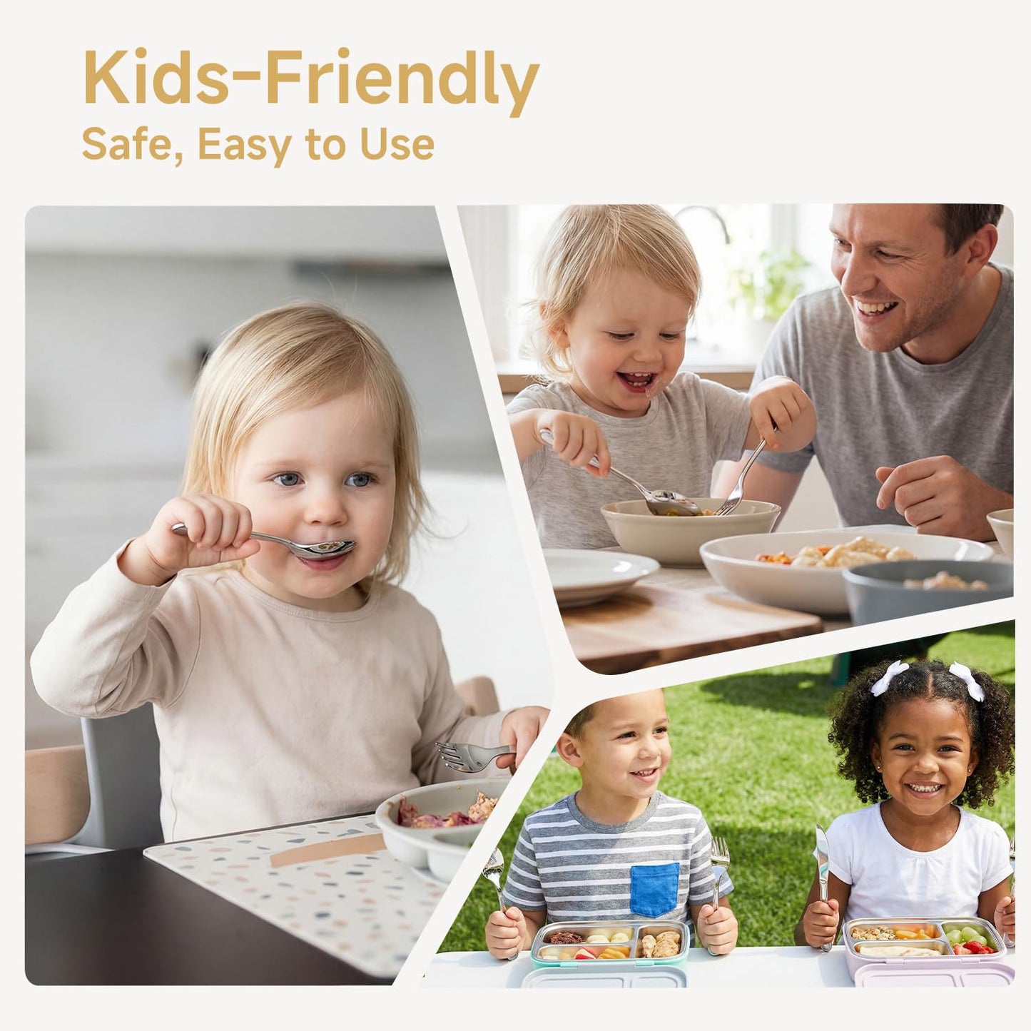 KINGSTONE Toddler Utensils Gift Set, 3-Piece Fork, Spoon & Knife, Large Size, 18/10 Stainless Steel, Cat & Dog Print, Ergonomic Kids Flatware for Self-Feeding, Ideal Birthday or Children Shower Gift