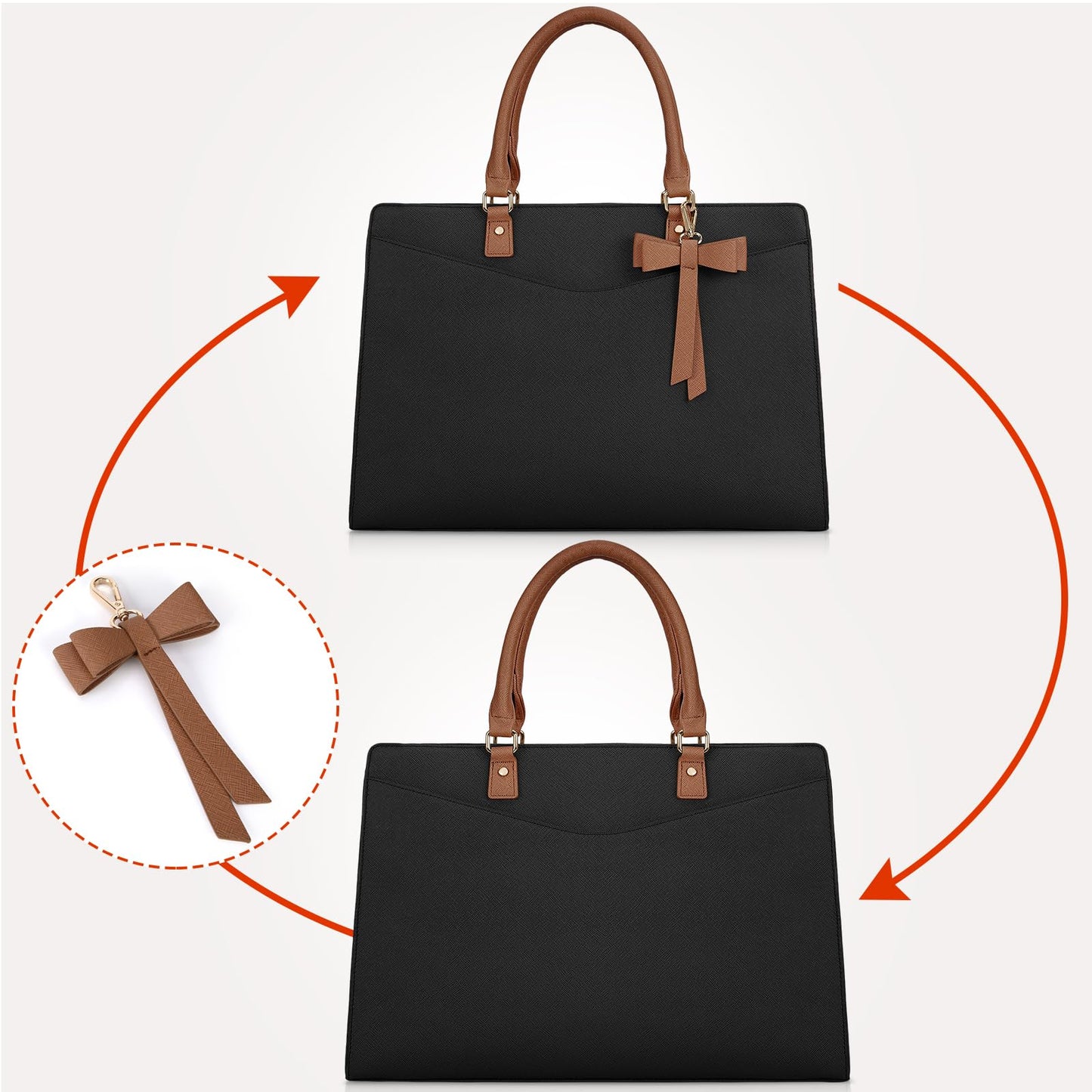 RAINSMORE Laptop Bag for Women 15.6 Inch PU Leather Laptop Tote Bag Professional Business Office Briefcase Waterproof Work Bag Computer Tote Bag Large Lightweight Handbag Shoulder Bag