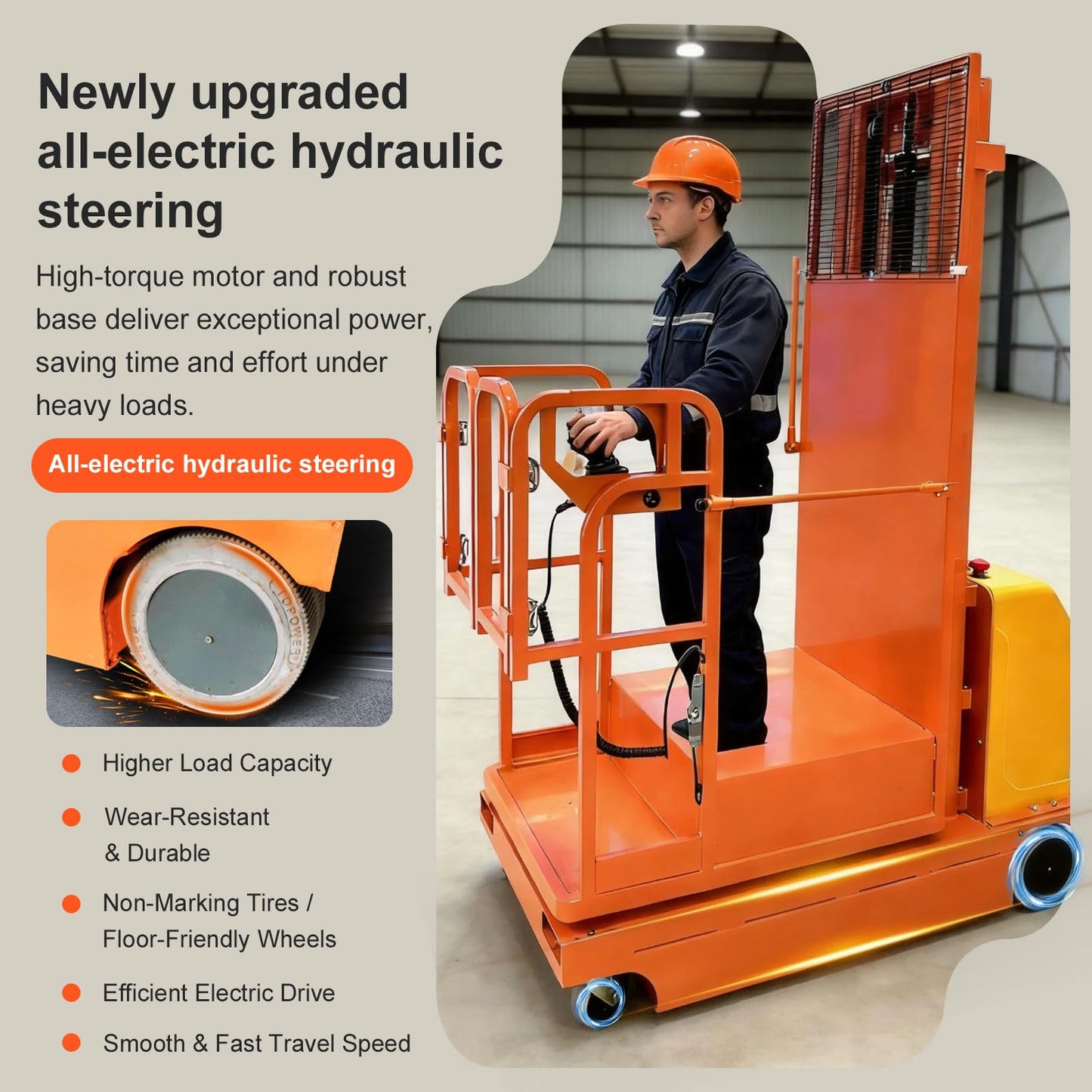 Fully Electric Self-Propelled Order Picker Lift Truck, 661 lbs Capacity, Drivable Stock Picker & Personnel Lift for Narrow Aisle Warehouse, Material Handling & SKU Picking (13.1FT Lifting Height)
