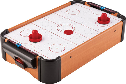 Mainstreet Classics 22 Inch Tabletop Air Hockey Game for Kids and Family, Mini Air Hockey Table with Battery Powered Motor, Includes 2 Pucks and 2 Pushers