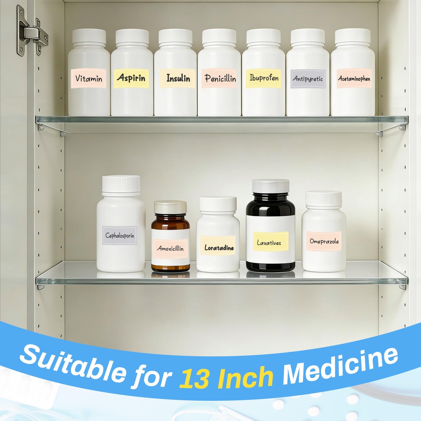 Anglecai 4 PCS 13 Inch Medicine Cabinet Shelf Replacement, Acrylic Clear Medicine Replacement Shelves for Bathroom/Living Room/Kitchen/Wall Mounted and Hanging Cabinets