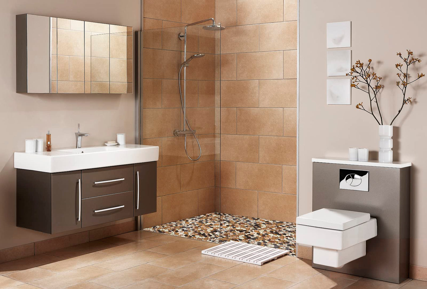 Parrotile Yellowstone Matte Pebbles Mosaic Tile for Shower Floor Bathroom Floor Tiles Non Slip [5 Sheets]