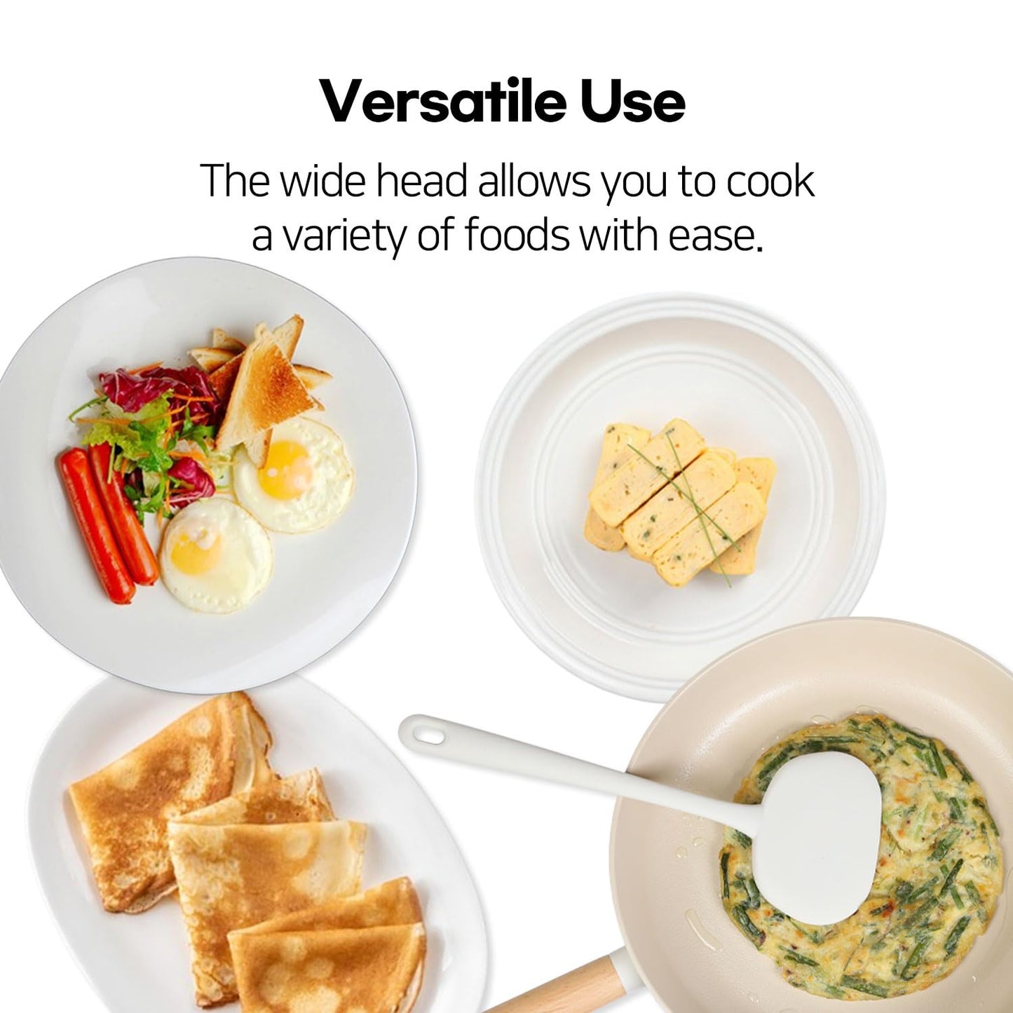 HouseTip Silicone Turner Spatula – Heat Resistant Cooking Utensil for Nonstick Pans, BPA-Free, Flexible and Durable for Flipping Eggs, Pancakes, Fish (White)