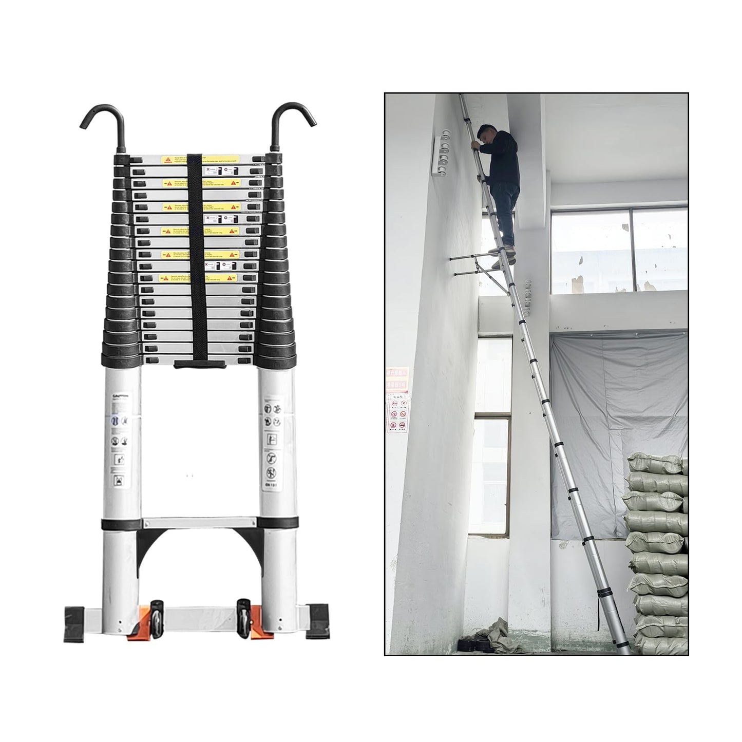 JADDUO Telescoping Ladder 21.3 FT with Hooks, 330LBS Heavy Duty, Silver