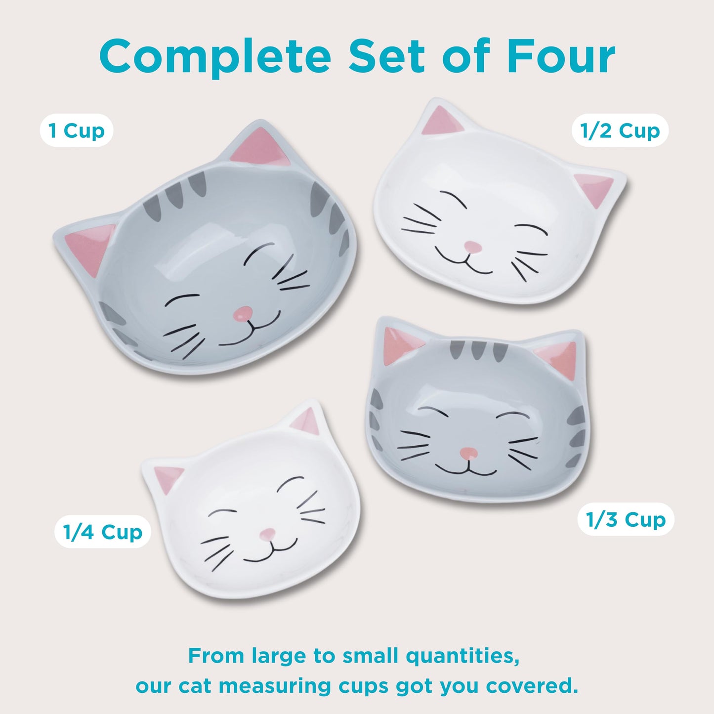 Cat Measuring Cups Set - Novelty Cat Kitchen Accessories & Baking Gifts - Unique Measuring Cups for Stackable & Cute Baking Supplies - Durable, Fun and Decorative Kitty Cup for Cooking (Set of 4)