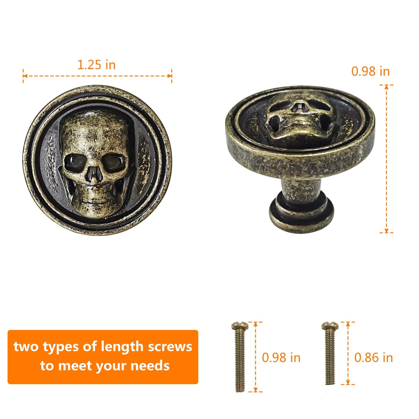 BAMI-LEE House Vintage Skull Knob, 6 pcs Single Hole Cabinets Pulls for Drawer, Wardrobes, Bookcases, Dresser, Closets (Bronze)