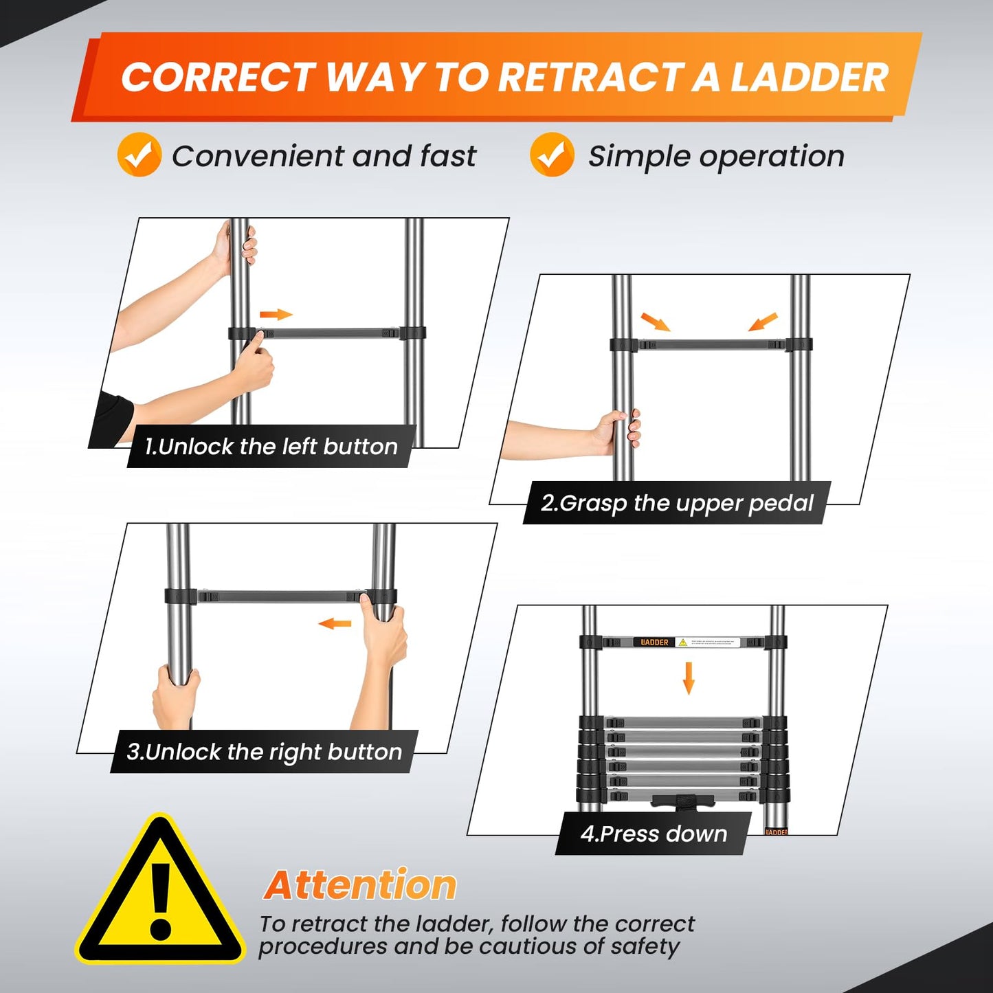 Telescoping Ladder,16.5 FT Extension Ladder w/Hooks,Stabilizers,Wheels,Heavy Duty 330lbs Max Capacity,Collapsible Telescopic Ladder for Rv,Roof,Outdoor