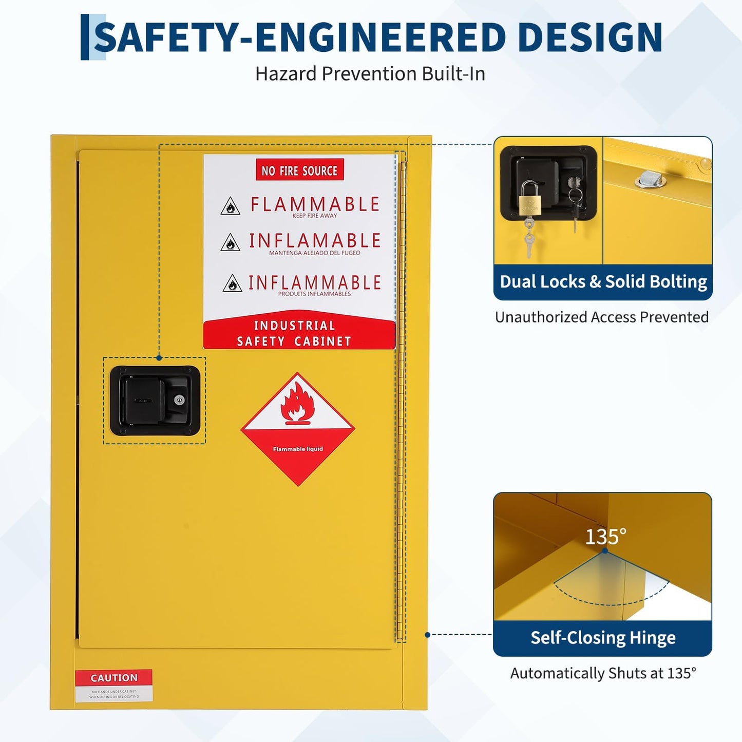 Takywep 2 Gal Flammable Safety Cabinet, Cold-Rolled Steel Flammable Liquid Storage, 17x17x18Inch Fire Resistant, Static Grounding 3-Point Lock for Workshop Garage Laboratory