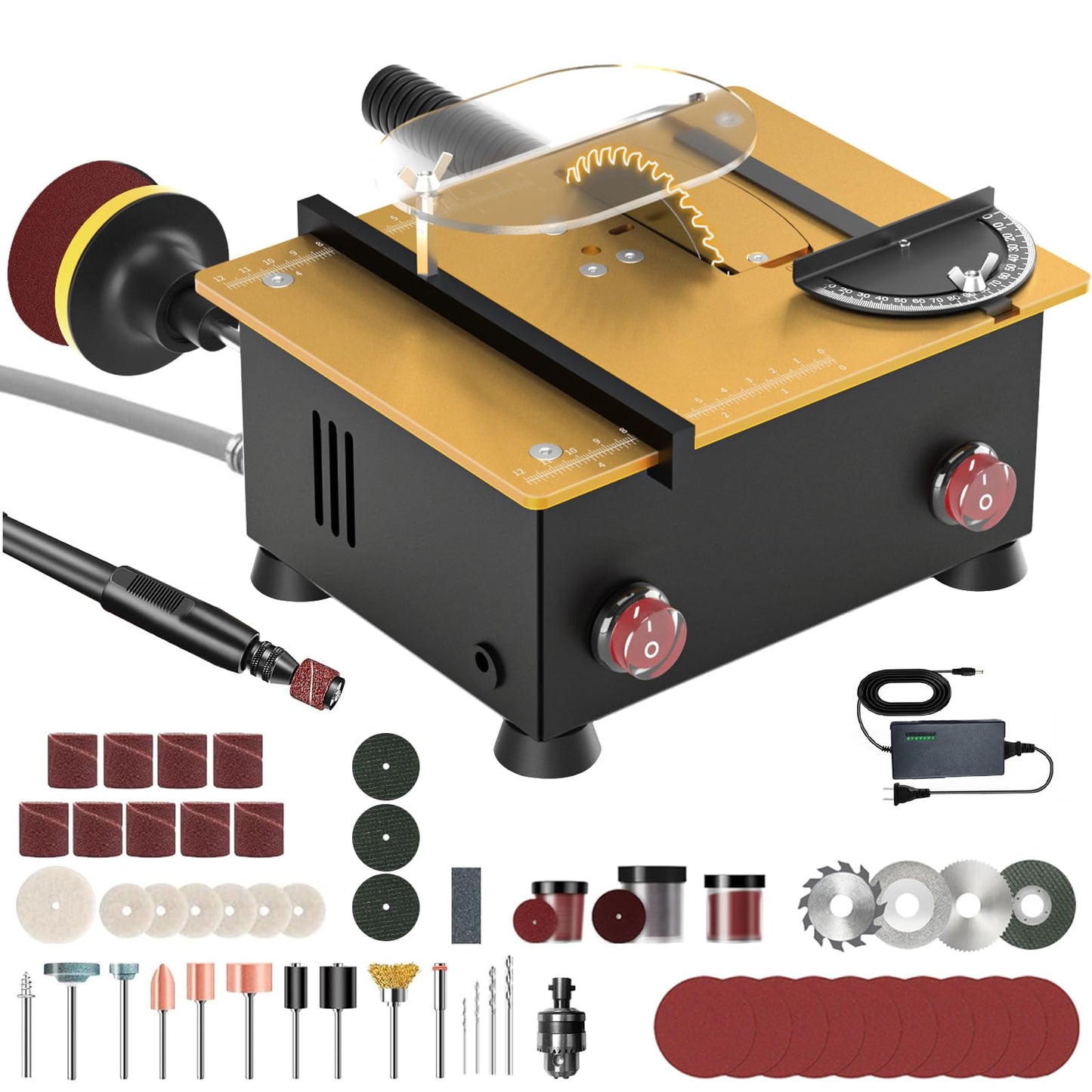 Mini Table Saw for Hobbyists [Dual 795 Motors & Switches] 200W/12,000RPM/26mm Adjustable Height with Accessories – Perfect for DIY Crafts, Handmade Gifts & Exploring Hobbies