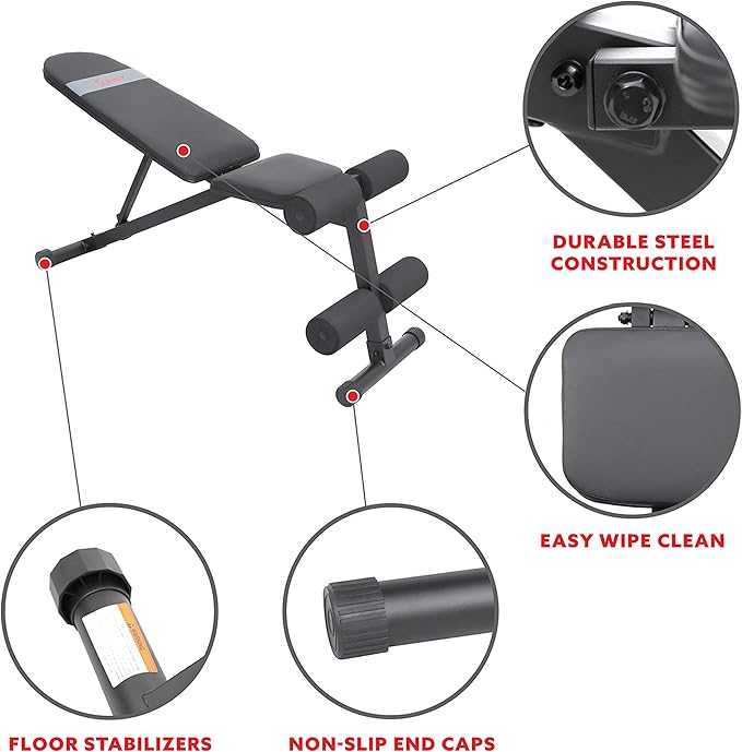 Sunny Health & Fitness Compact Premium Incline Bench Press Bar Rack Set & Optional Leg Extension Developer, Preacher Curl for Solid Strength Training Home Gym