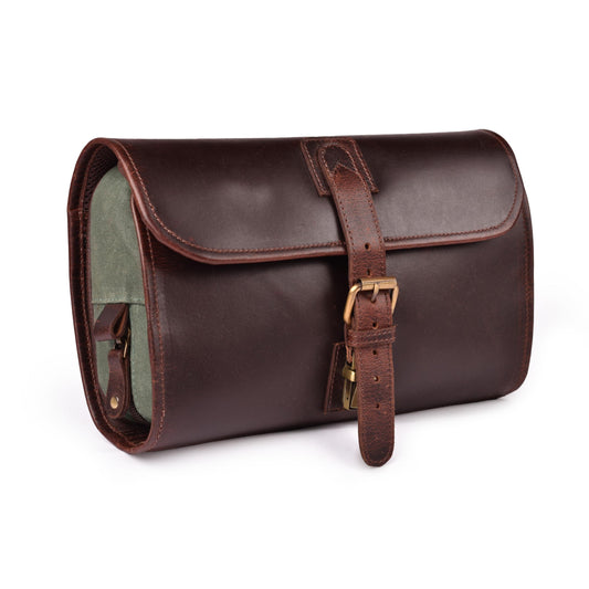 LEATHER VILLAGE Hanging Genuine Leather Toiletry Bag for Men & Women with Waterproof Lining – Handcrafted Vintage Travel Dopp Kit, Shaving Organizer & Shower Bathroom Essentials Case - Cherry